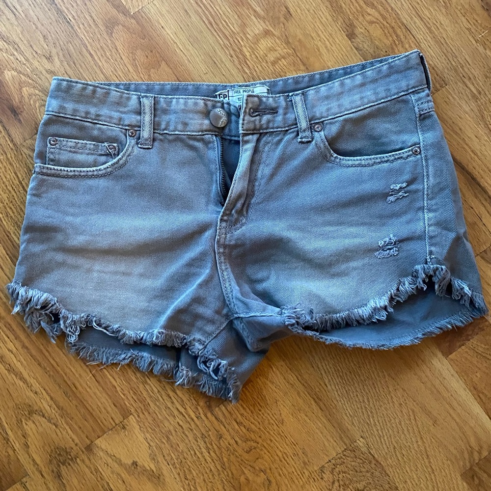 Free People Cut-Off Denim Shorts in Grey